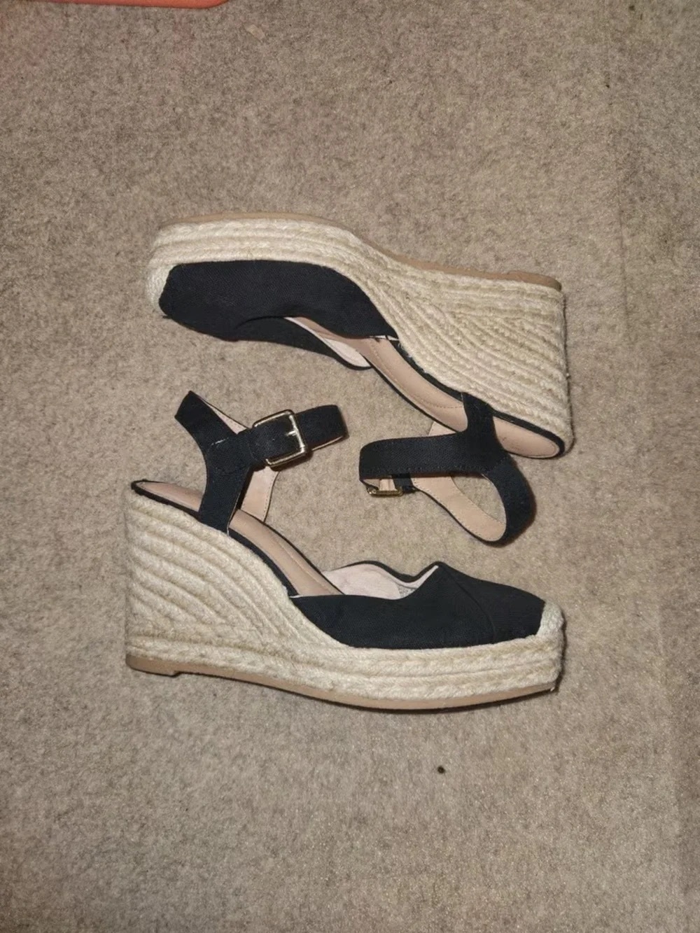Time and Tru Black Espadrille Wedge Sandals
